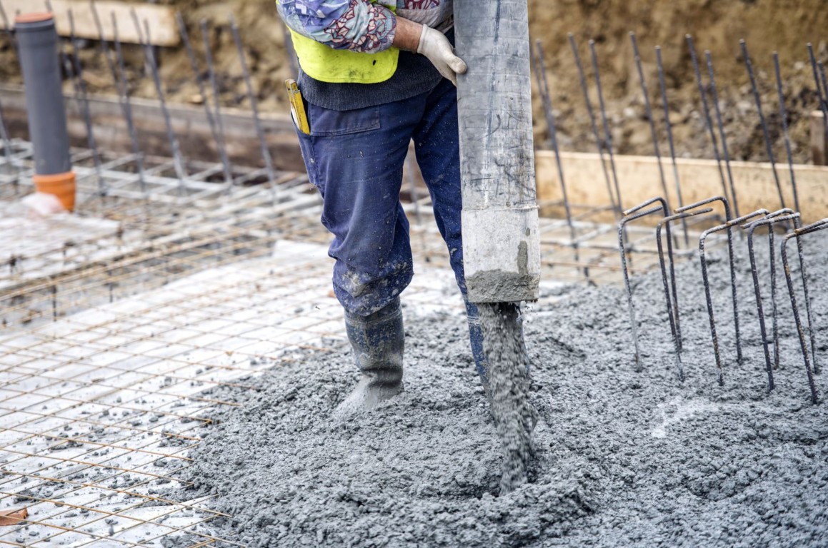 Concrete foundation pour at a residential construction site in Campbell, CA